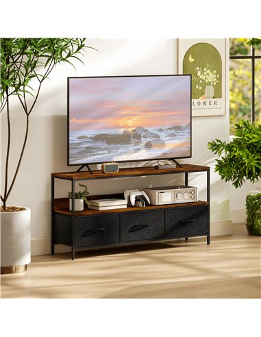 HOMCOM TV Stand Cabinet with 3 Foldable Drawers - Rustic Brown