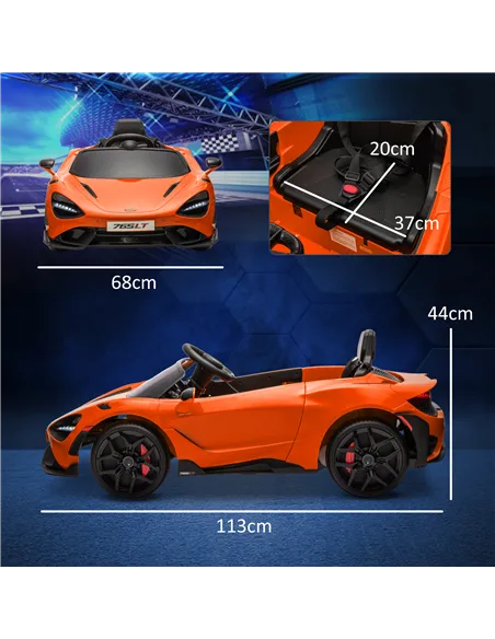 AIYAPLAY McLaren 765LT Licensed 12V Kids Electric Ride on Car with Butterfly Doors, Remote Control, Transport Wheels, Orange