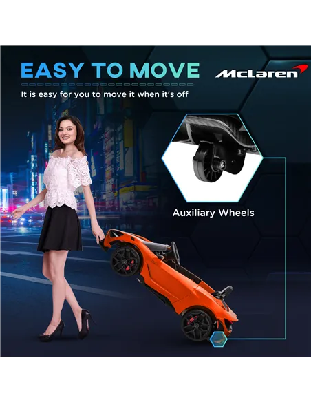 AIYAPLAY McLaren 765LT Licensed 12V Kids Electric Ride on Car with Butterfly Doors, Remote Control, Transport Wheels, Orange