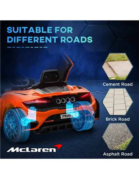 AIYAPLAY McLaren 765LT Licensed 12V Kids Electric Ride on Car with Butterfly Doors, Remote Control, Transport Wheels, Orange