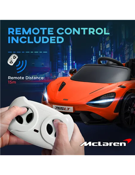 AIYAPLAY McLaren 765LT Licensed 12V Kids Electric Ride on Car with Butterfly Doors, Remote Control, Transport Wheels, Orange
