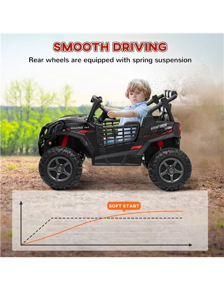 AIYAPLAY 24V 2 Seater Kids Electric Car with Remote Control, Suspension System,  Slow Start, 3 Speeds, for 3-8 Years, Black