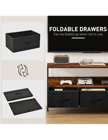 HOMCOM TV Stand Cabinet with 3 Foldable Drawers - Rustic Brown