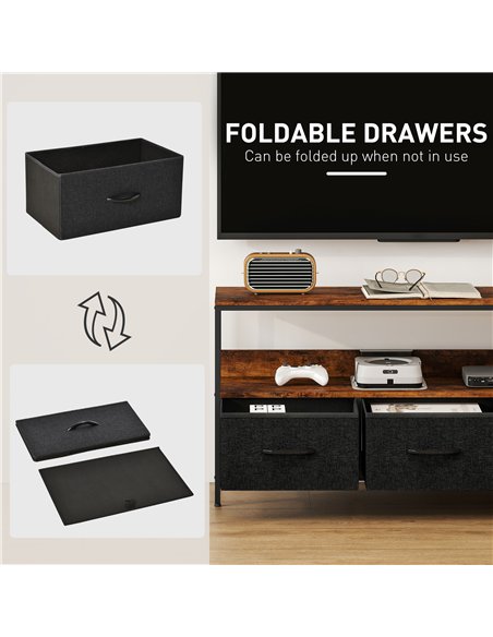 HOMCOM TV Stand Cabinet with 3 Foldable Drawers - Rustic Brown
