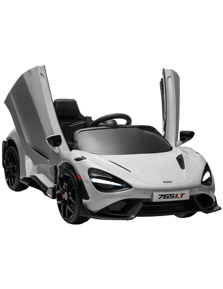 AIYAPLAY McLaren 765LT Licensed 12V Kids Electric Ride on Car with Butterfly Doors, Remote Control, Transport Wheels, Grey
