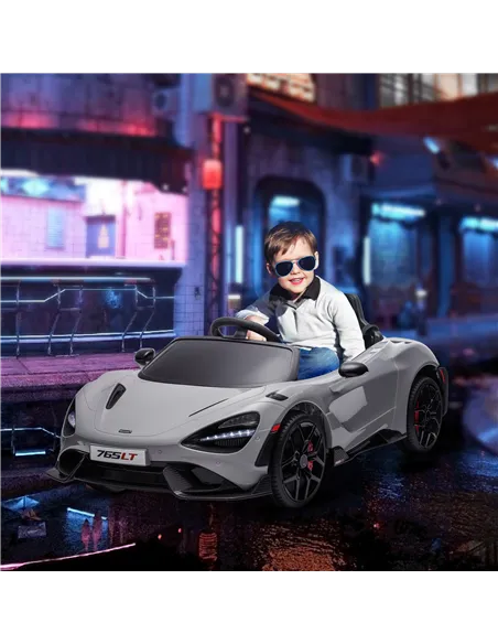 AIYAPLAY McLaren 765LT Licensed 12V Kids Electric Ride on Car with Butterfly Doors, Remote Control, Transport Wheels, Grey