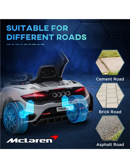 AIYAPLAY McLaren 765LT Licensed 12V Kids Electric Ride on Car with Butterfly Doors, Remote Control, Transport Wheels, Grey