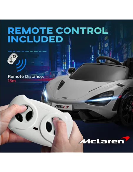 AIYAPLAY McLaren 765LT Licensed 12V Kids Electric Ride on Car with Butterfly Doors, Remote Control, Transport Wheels, Grey