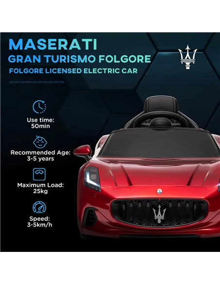 AIYAPLAY 12V Maserati Gran Turismo Folgore Lincesed Kids Electric Car with Remote Control, Soft Start, Wine Red