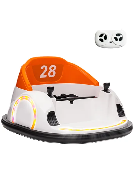 AIYAPLAY 360° Rotation Kids Bumper Car, 12V Waltzer Car with Remote Control, Dual Joysticks, Music Lights, Orange