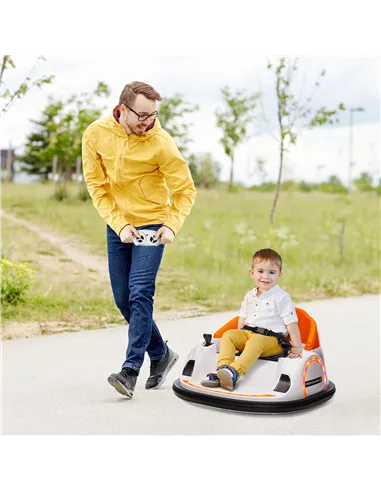 AIYAPLAY 360° Rotation Kids Bumper Car, 12V Waltzer Car with Remote Control, Dual Joysticks, Music Lights, Orange