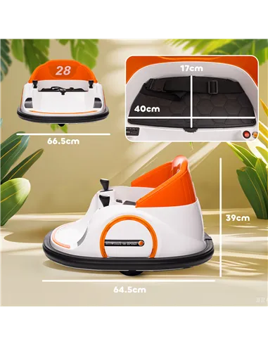 AIYAPLAY 360° Rotation Kids Bumper Car, 12V Waltzer Car with Remote Control, Dual Joysticks, Music Lights, Orange
