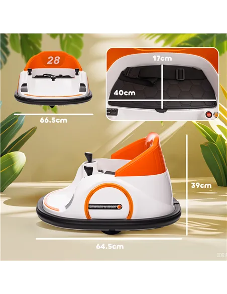 AIYAPLAY 360° Rotation Kids Bumper Car, 12V Waltzer Car with Remote Control, Dual Joysticks, Music Lights, Orange