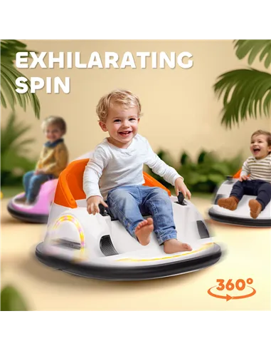 AIYAPLAY 360° Rotation Kids Bumper Car, 12V Waltzer Car with Remote Control, Dual Joysticks, Music Lights, Orange