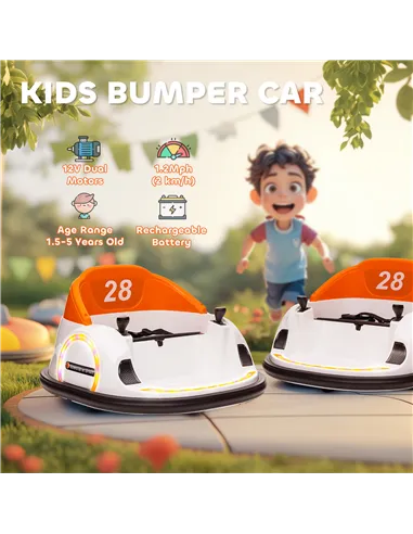 AIYAPLAY 360° Rotation Kids Bumper Car, 12V Waltzer Car with Remote Control, Dual Joysticks, Music Lights, Orange