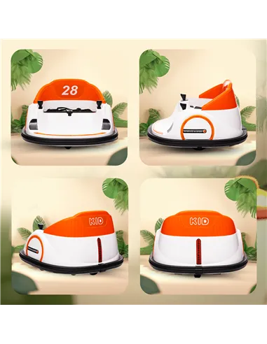 AIYAPLAY 360° Rotation Kids Bumper Car, 12V Waltzer Car with Remote Control, Dual Joysticks, Music Lights, Orange