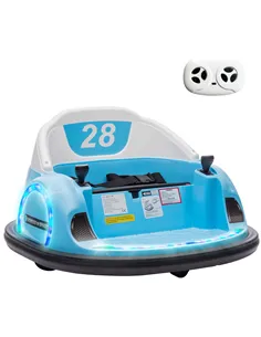 AIYAPLAY 360° Rotation Kids Bumper Car, 12V Waltz Car with Remote Control, Dual Joystick, Music, Lights, Light Blue