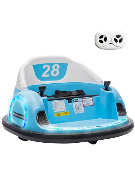 AIYAPLAY 360° Rotation Kids Bumper Car, 12V Waltz Car with Remote Control, Dual Joystick, Music, Lights, Light Blue