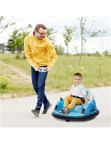 AIYAPLAY 360° Rotation Kids Bumper Car, 12V Waltz Car with Remote Control, Dual Joystick, Music, Lights, Light Blue