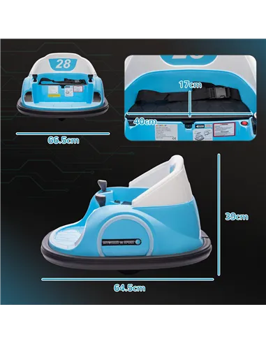 AIYAPLAY 360° Rotation Kids Bumper Car, 12V Waltz Car with Remote Control, Dual Joystick, Music, Lights, Light Blue