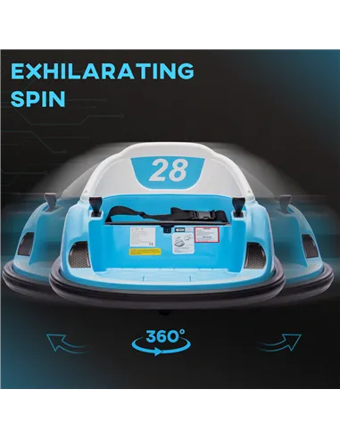 AIYAPLAY 360° Rotation Kids Bumper Car, 12V Waltz Car with Remote Control, Dual Joystick, Music, Lights, Light Blue