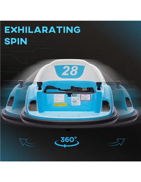 AIYAPLAY 360° Rotation Kids Bumper Car, 12V Waltz Car with Remote Control, Dual Joystick, Music, Lights, Light Blue