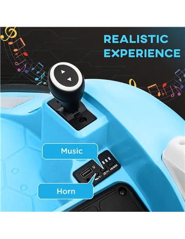 AIYAPLAY 360° Rotation Kids Bumper Car, 12V Waltz Car with Remote Control, Dual Joystick, Music, Lights, Light Blue