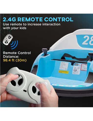AIYAPLAY 360° Rotation Kids Bumper Car, 12V Waltz Car with Remote Control, Dual Joystick, Music, Lights, Light Blue