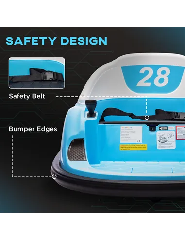 AIYAPLAY 360° Rotation Kids Bumper Car, 12V Waltz Car with Remote Control, Dual Joystick, Music, Lights, Light Blue