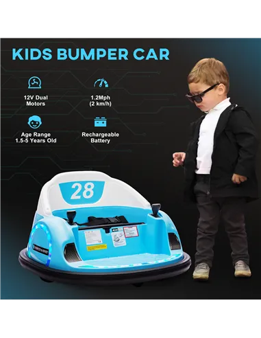 AIYAPLAY 360° Rotation Kids Bumper Car, 12V Waltz Car with Remote Control, Dual Joystick, Music, Lights, Light Blue