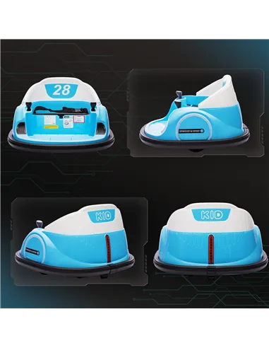 AIYAPLAY 360° Rotation Kids Bumper Car, 12V Waltz Car with Remote Control, Dual Joystick, Music, Lights, Light Blue