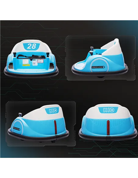 AIYAPLAY 360° Rotation Kids Bumper Car, 12V Waltz Car with Remote Control, Dual Joystick, Music, Lights, Light Blue