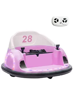 AIYAPLAY 360° Rotation Kids Bumper Car, 12V Waltz Car with Remote Control, Dual Joystick, Music, Lights, Pink