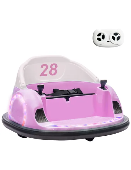 AIYAPLAY 360° Rotation Kids Bumper Car, 12V Waltz Car with Remote Control, Dual Joystick, Music, Lights, Pink