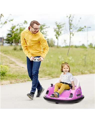 AIYAPLAY 360° Rotation Kids Bumper Car, 12V Waltz Car with Remote Control, Dual Joystick, Music, Lights, Pink