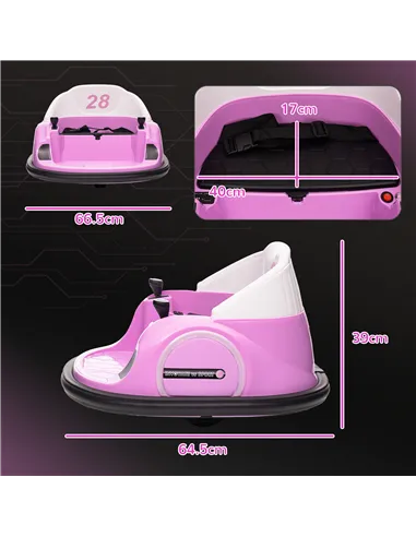 AIYAPLAY 360° Rotation Kids Bumper Car, 12V Waltz Car with Remote Control, Dual Joystick, Music, Lights, Pink
