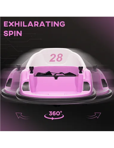 AIYAPLAY 360° Rotation Kids Bumper Car, 12V Waltz Car with Remote Control, Dual Joystick, Music, Lights, Pink