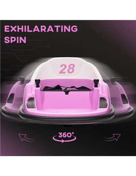 AIYAPLAY 360° Rotation Kids Bumper Car, 12V Waltz Car with Remote Control, Dual Joystick, Music, Lights, Pink