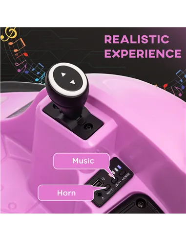 AIYAPLAY 360° Rotation Kids Bumper Car, 12V Waltz Car with Remote Control, Dual Joystick, Music, Lights, Pink