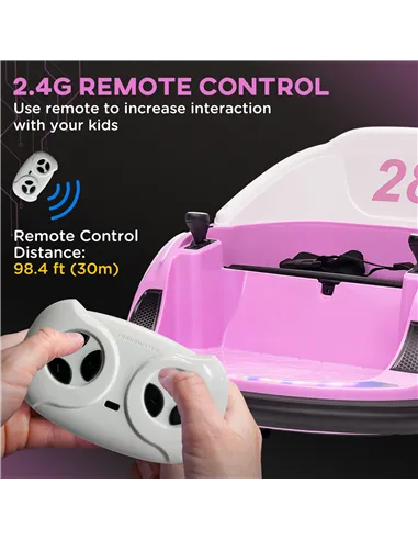 AIYAPLAY 360° Rotation Kids Bumper Car, 12V Waltz Car with Remote Control, Dual Joystick, Music, Lights, Pink