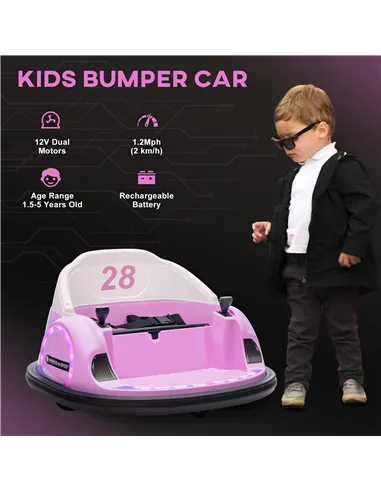 AIYAPLAY 360° Rotation Kids Bumper Car, 12V Waltz Car with Remote Control, Dual Joystick, Music, Lights, Pink