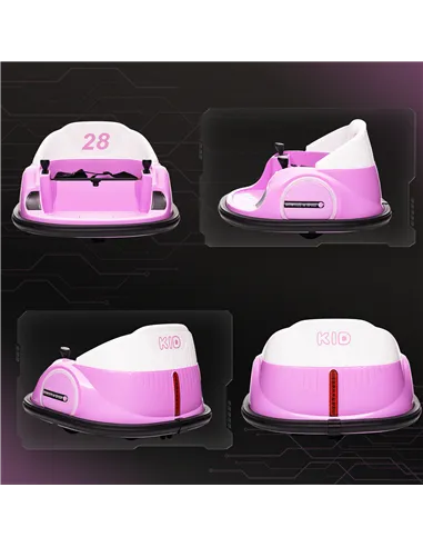 AIYAPLAY 360° Rotation Kids Bumper Car, 12V Waltz Car with Remote Control, Dual Joystick, Music, Lights, Pink