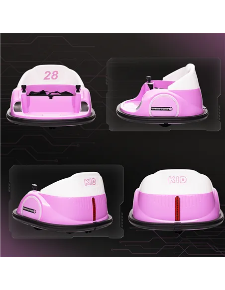 AIYAPLAY 360° Rotation Kids Bumper Car, 12V Waltz Car with Remote Control, Dual Joystick, Music, Lights, Pink