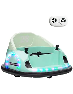 AIYAPLAY 360° Rotation Kids Bumper Car, 12V Waltz Car with Remote Control, Dual Joystick, Music, Lights, Green
