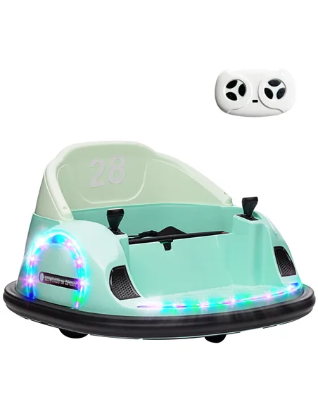AIYAPLAY 360° Rotation Kids Bumper Car, 12V Waltz Car with Remote Control, Dual Joystick, Music, Lights, Green