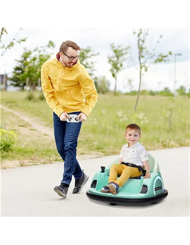 AIYAPLAY 360° Rotation Kids Bumper Car, 12V Waltz Car with Remote Control, Dual Joystick, Music, Lights, Green