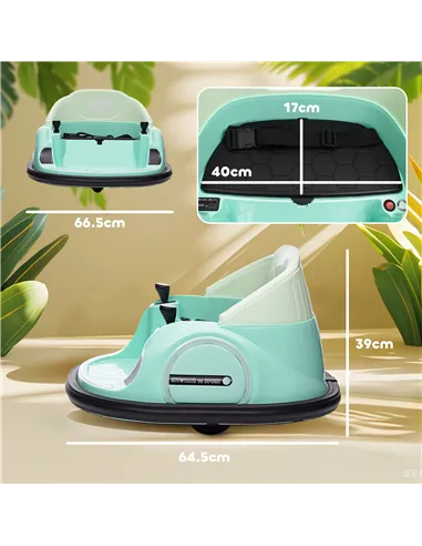 AIYAPLAY 360° Rotation Kids Bumper Car, 12V Waltz Car with Remote Control, Dual Joystick, Music, Lights, Green