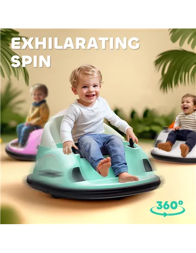 AIYAPLAY 360° Rotation Kids Bumper Car, 12V Waltz Car with Remote Control, Dual Joystick, Music, Lights, Green