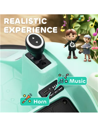 AIYAPLAY 360° Rotation Kids Bumper Car, 12V Waltz Car with Remote Control, Dual Joystick, Music, Lights, Green