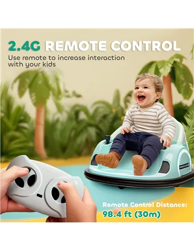 AIYAPLAY 360° Rotation Kids Bumper Car, 12V Waltz Car with Remote Control, Dual Joystick, Music, Lights, Green